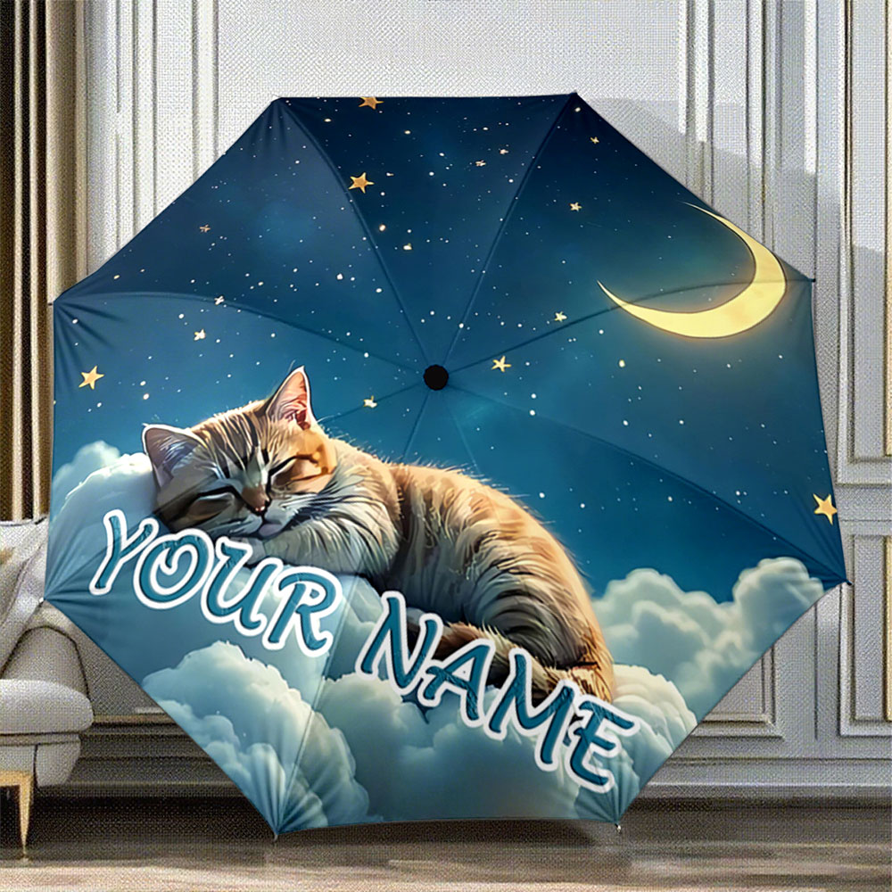 Custom Night Sky - Custom Name Umbrella Sleeping Cat on
